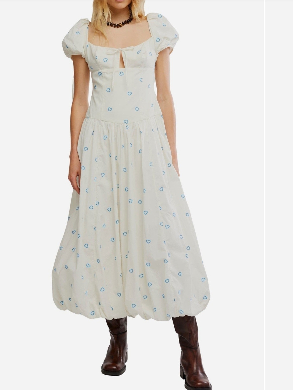 Free People Bali Sprinkled Heart Puff Sleeve Maxi Dress